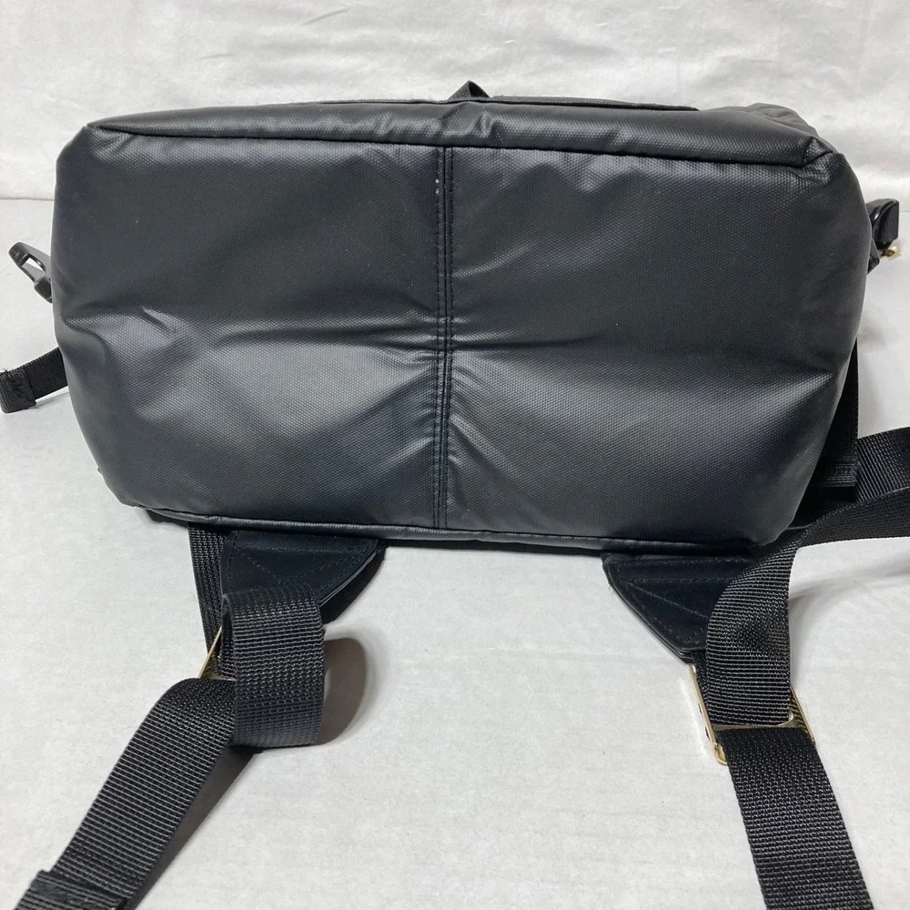 Versace Parfums Black Backpack Tote Bag Gold Greek Key Straps‎